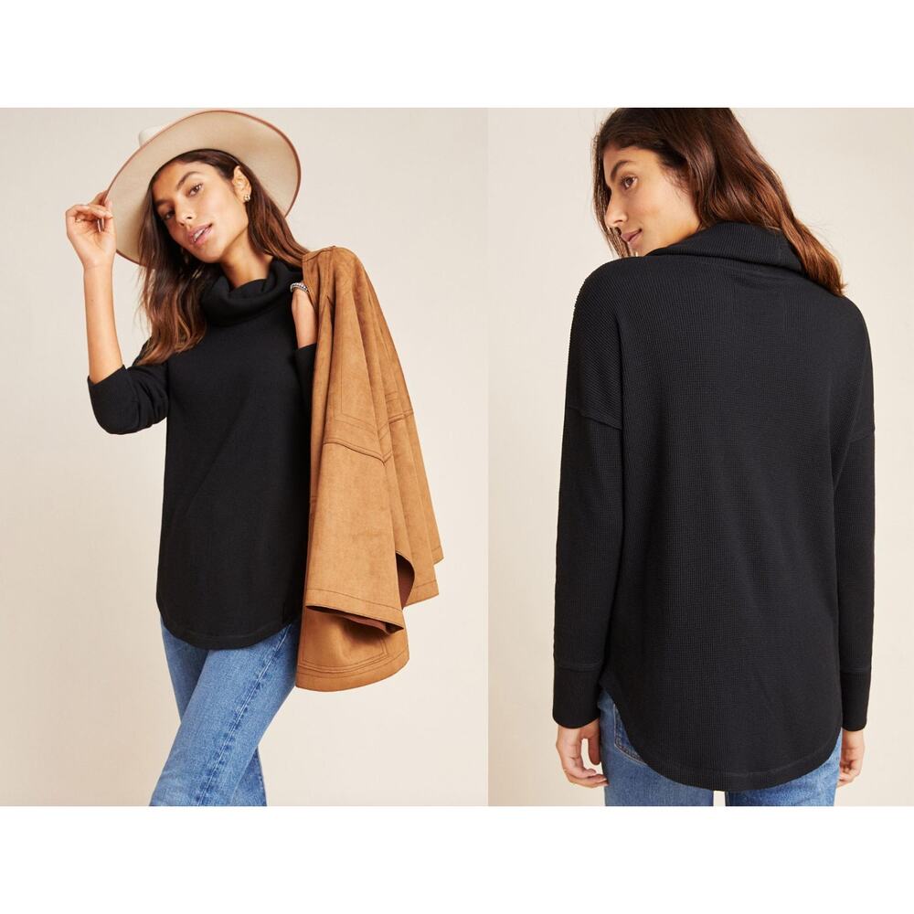 Anthropologie | Maeve | Ainsley Waffle Thermal Turtleneck Top | Black | Size S